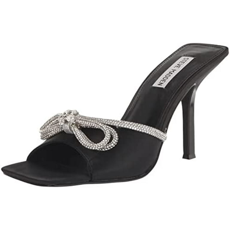サンダル・ミュール Satin Bowtie with Rhinestones Pumps Steve Madden Embellish Black Satin Open Toe Slip On