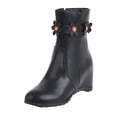 thumbnail image 1 of NECHOLOGY Botas Mujer Adulto Femenino Zapatos Botines para mujer Botas de alta con cremallera decorada con flores superficiales de cuero de color liso para mujer (Black, 9), 1 of 7