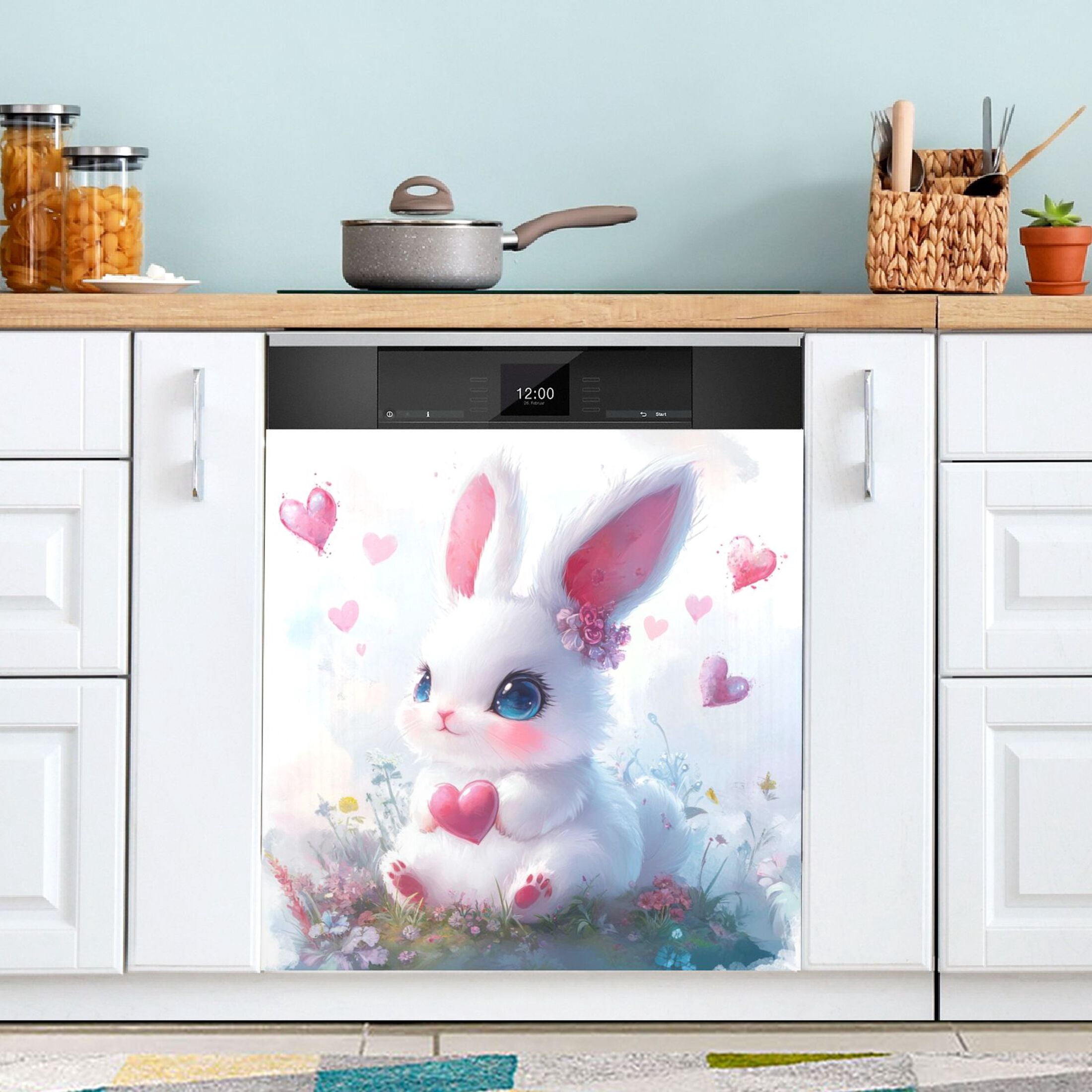 Dishwasher Magnetic Sticker 23x26 Inch Refrigerator Magnetic Sticker Washing Machine Magnetic Sticker Kitchen Panel Magnetic Sticker Home Decor Cartoon Care Rabbit