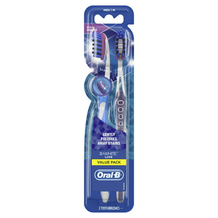 (2 pack) Oral-B 3D White Luxe Pro-Flex Manual Toothbrush, Medium Bristles, 2 (Best Toothbrush For 14 Month Old)