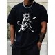 thumbnail image 1 of Camiseta de manga corta con estampado de gato tocando la guitarra para hombre, camisetas informales, 1 of 6