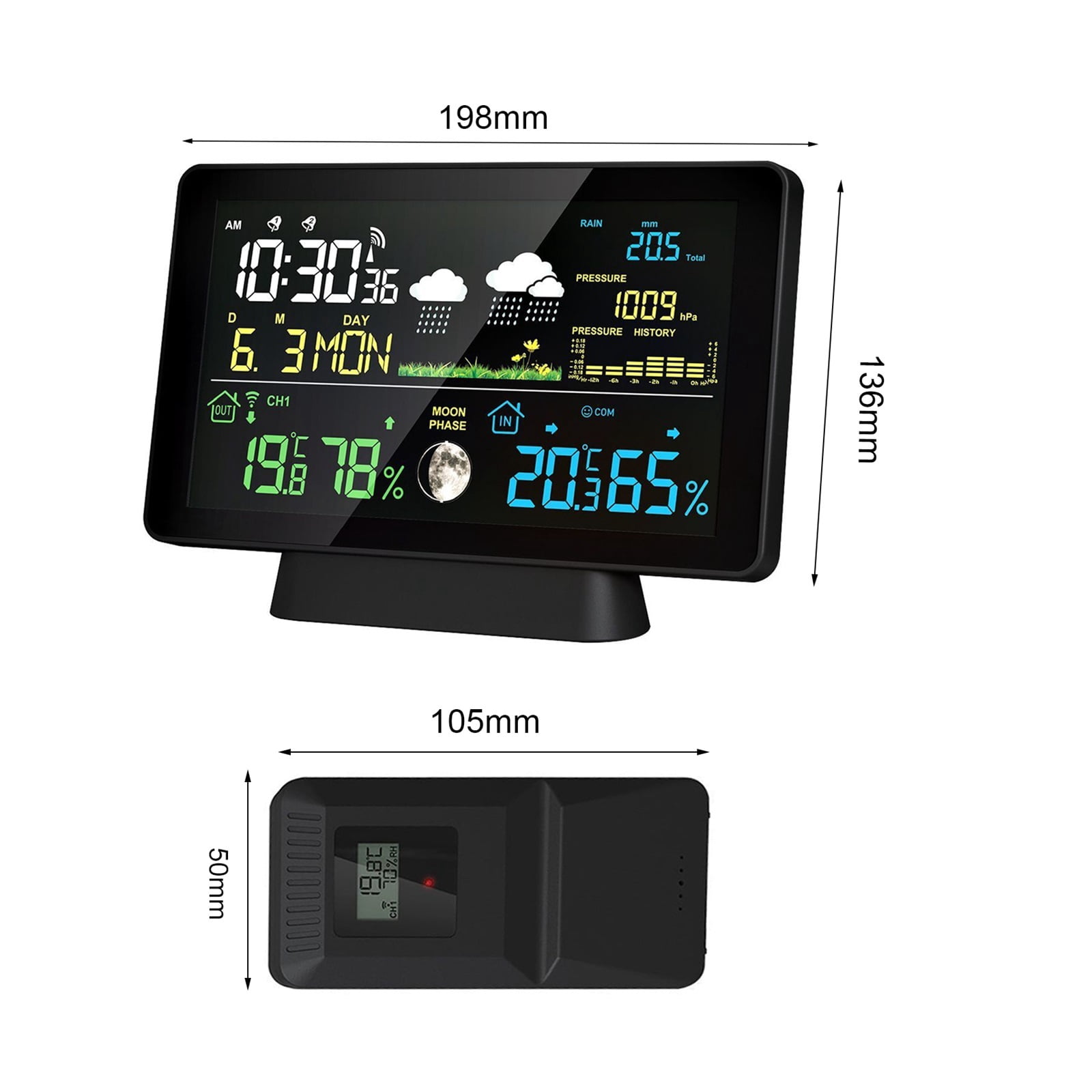 8-in-1 Wireless Weather Station with Air Pressure, Digital Moon Phase Monitor