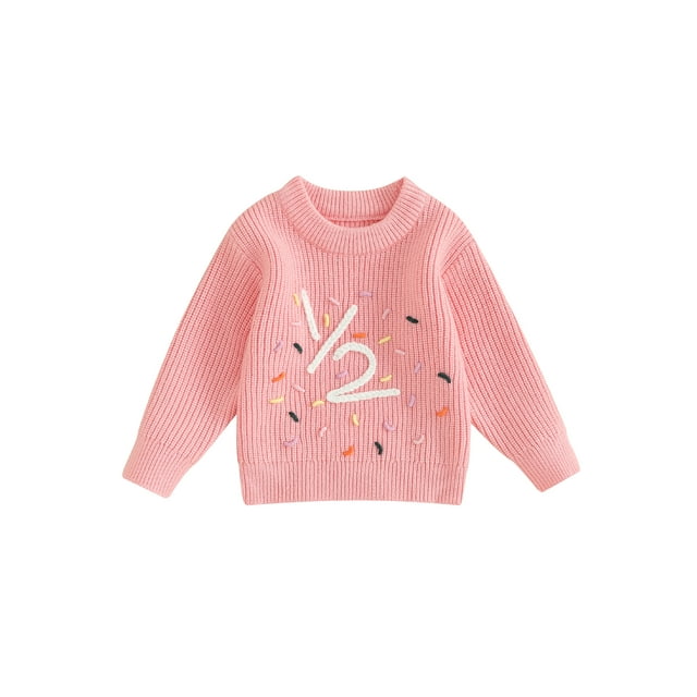 Gupgi Bébé Fille Pull Demi-Anniversaire 6M 12M Bébé Col Rond Pull à Manches Longues