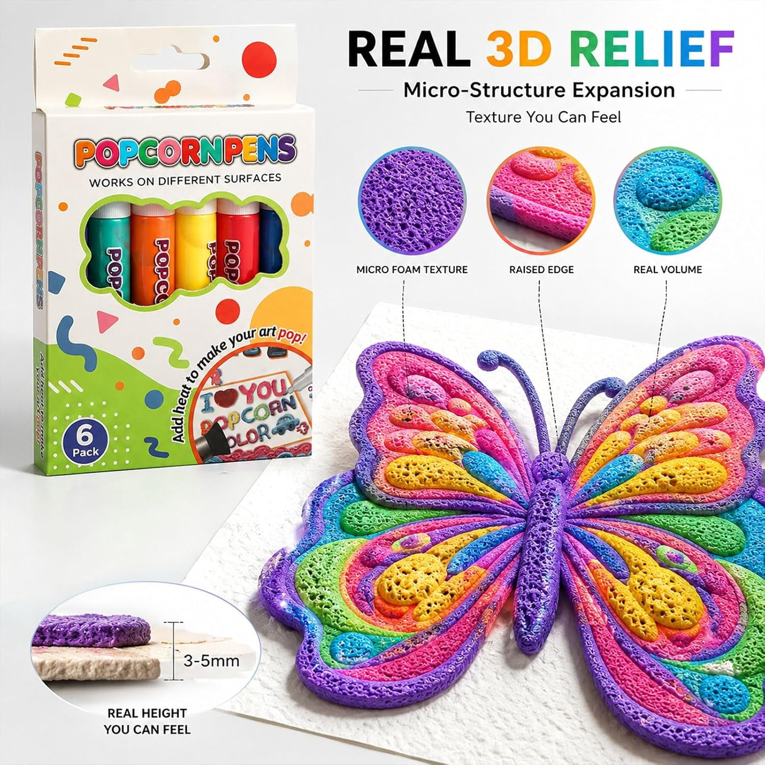 3D Relief Art Pen, Bubble Popcorn Drawing Pens, 3D Art Popcorn Pens for DIY Crafts, Creative Drawing Tools for Greeting Cards, Albums, Posters & Decorations (2 Boxes)
