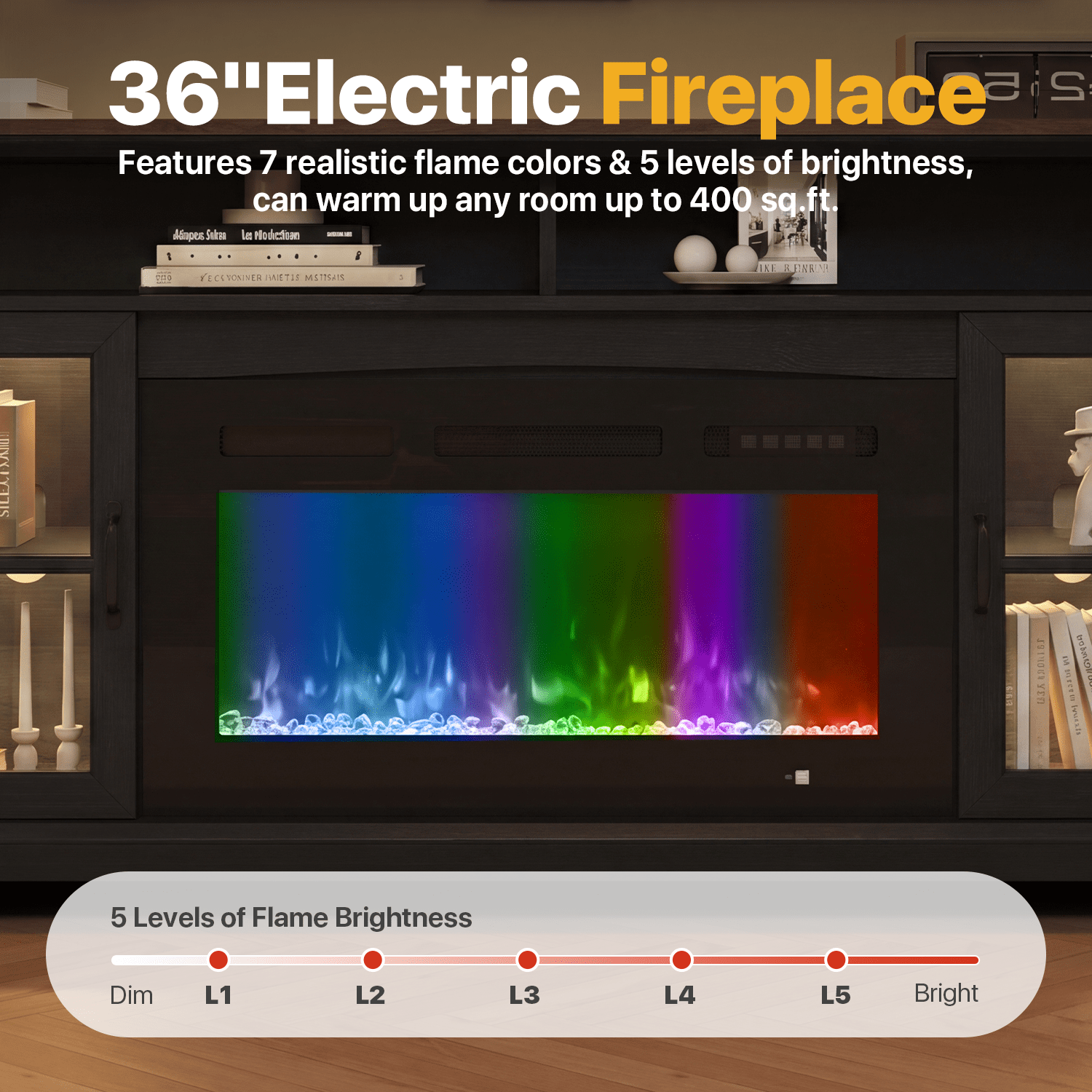 Sonegra Fireplace TV Stand with Glass Door for TVs up to 80", 70" Entertainment Center with Fireplace, Media Console for Living Room, Black
