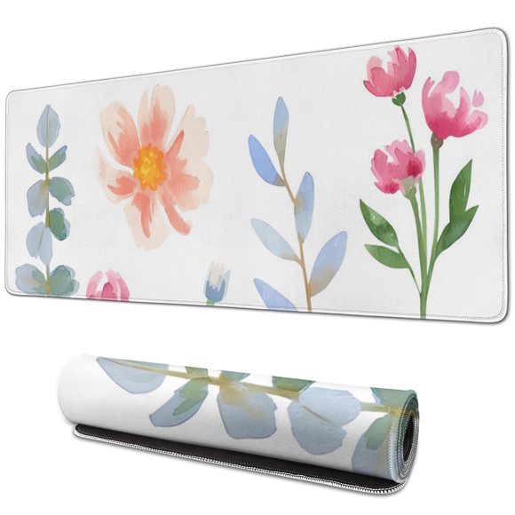 Grand Tapis de Souris Gaming avec de Belles Fleurs Design Anime - Tapis de Bureau TG, Tapis de Clavier d'Ordinateur Portable avec Bords Cousus - Décoration de Bureau Idéale pour Femmes & Accessoires de Bureau - 31.5x11.8 Pouces