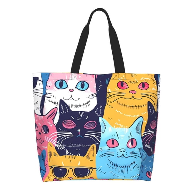Disketp Colorful Cats Pattern Art Bolsa Tote Estampada para Mujer, Bolso de Hombro y de Mano para Compras y Viajes