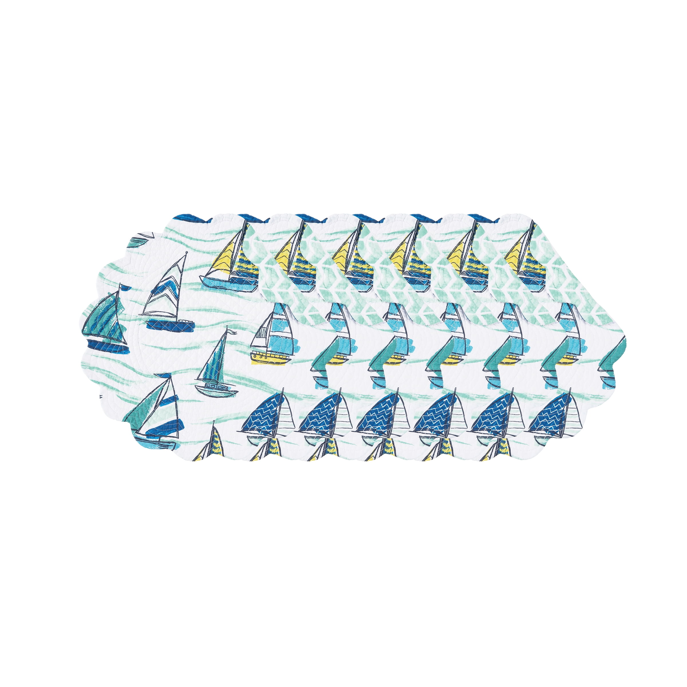 Dockside Cotton Quilted Round Reversible Placemats Set of 6, 17"