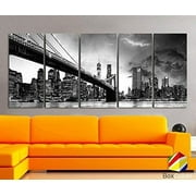 Original by BoxColors XLARGE 30"x 70" 5 Panels 30"x14" Ea Art Canvas Print beautiful Brooklyn Bridge Skyline night New York Black & White Wall Home decor (framed 1.5" depth)