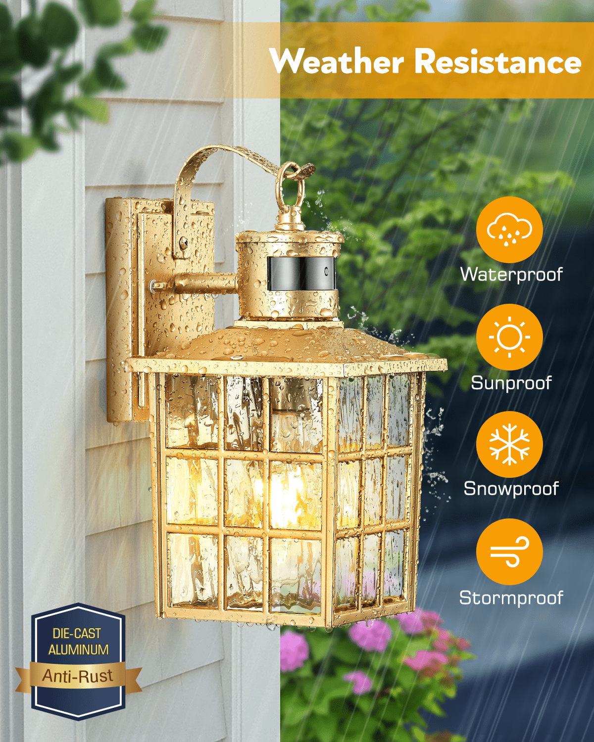 VIANIS Porch Lights Outdoor, Gold Outdoor Garage Lights Wall Mount, Modern Outside Motion Sensor Lights for House, Exterior Lantern Lights Fixtures, Outdoor Lamps LED Wall Sconce Lighting