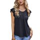 thumbnail image 1 of Blusa holgada de manga corta con cuello redondo y ribete de encaje para mujer, camisa gris con volantes para primavera y verano, 1 of 8