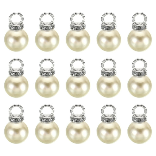 Unique Bargains Pendentifs Perles Factices 12 mm, Lot de 100 Perles Rondes Imitation Perle avec Strass, Beige Argenté