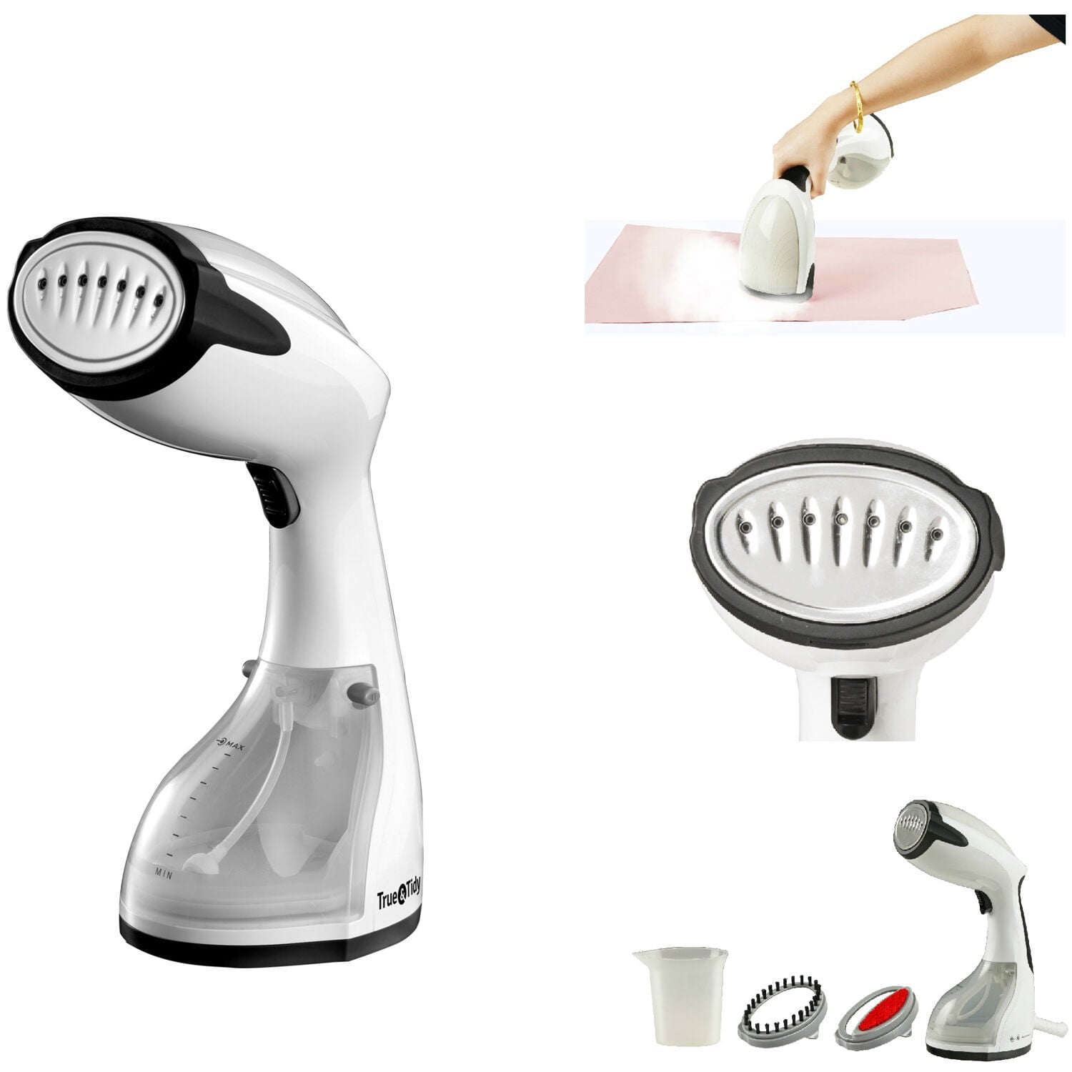 True & Tidy Tidy 1200W Stainless Steel Steam Press, Black Trim / White Body