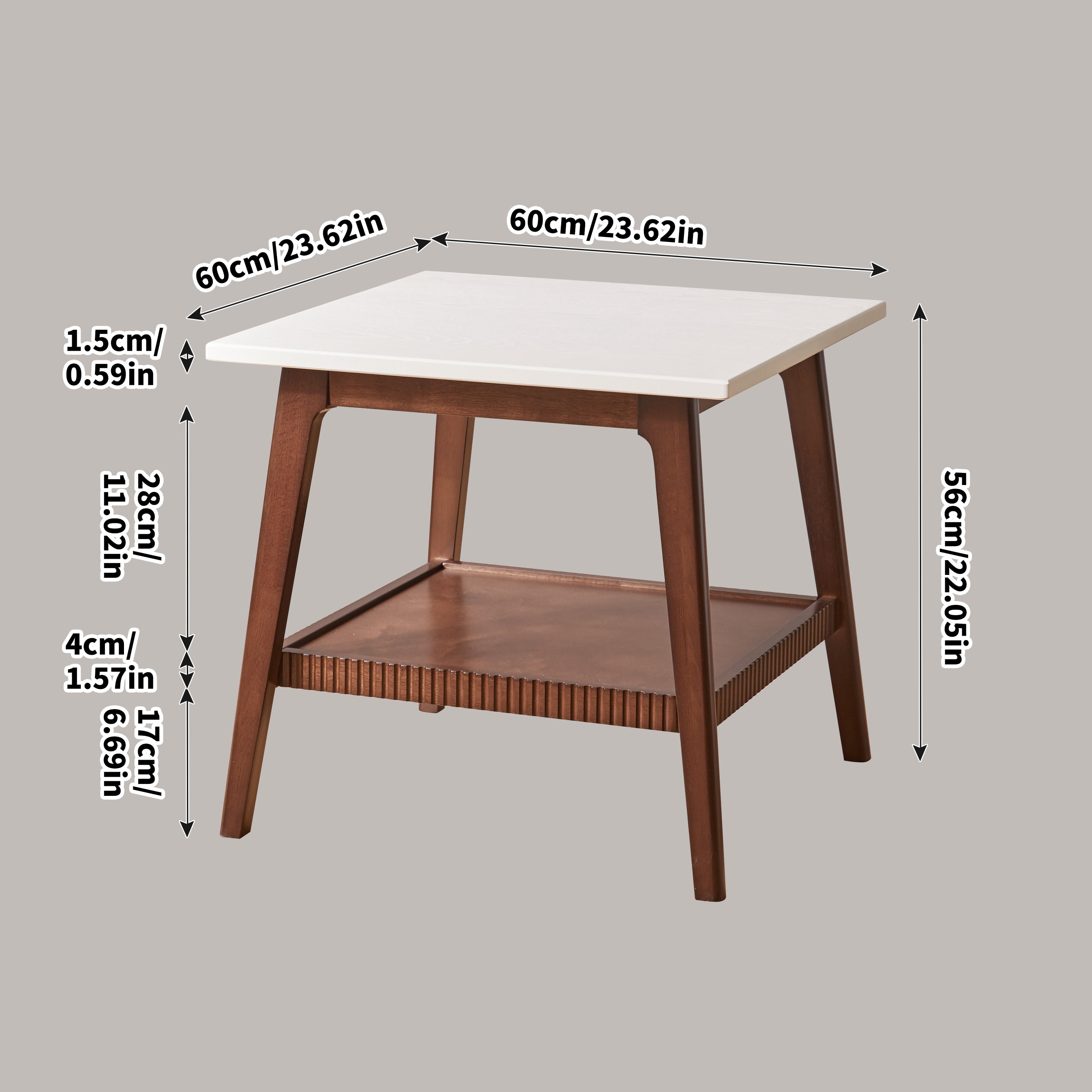 Garitin End Table and Mid Century Modern Side Table 23.62 Inch, Two Tone Wooden Nightstand with Lower Storage Shelf for Living Room Bedroom, Walnut and White