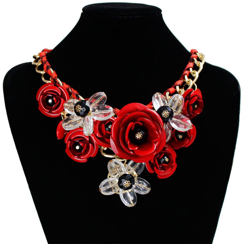 Fashion Crystal Pendant Bib Choker Chain Statement Necklace Earrings Jewelry Set 