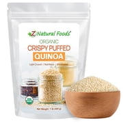 Z Natural Foods Organic Crispy Puffed Quinoa - Real Crisped Quinoa Vegan Superfood for Adults & Kids - Crispy Quinoa Puffs for Baking, Snacks, Yogurts, Gluten-Free, 1 lb