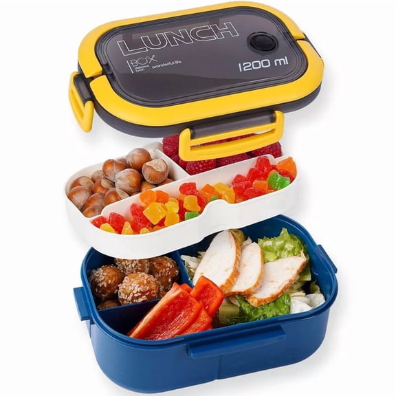FOBIANJIE Bento Box Adult, Lunch Box for Men and Women, 1200ML Leak-proof Double-layered with Handle Lunchbox, Reusable BPA-Free Lunch Container, Snack Box with Cutlery Set