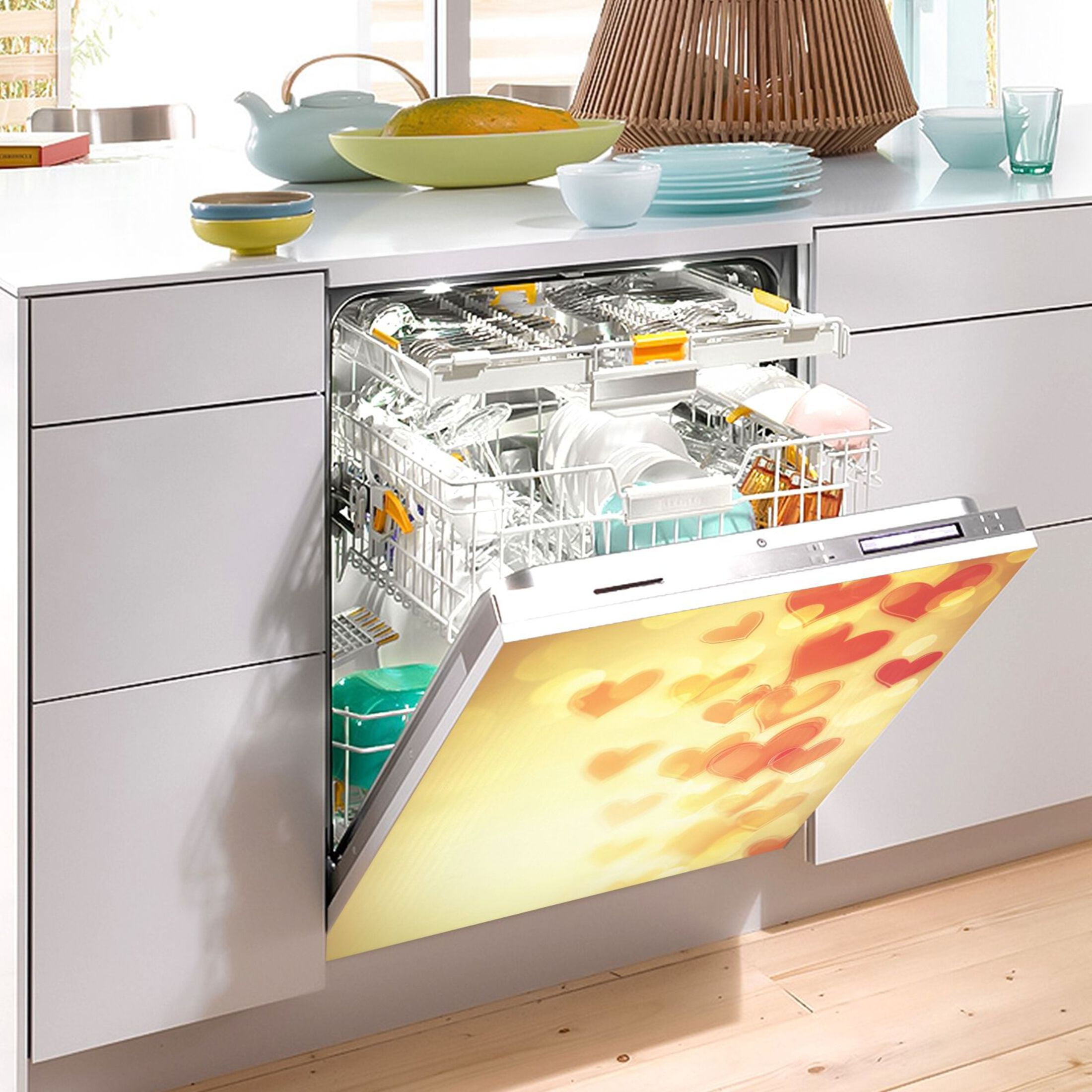 Dishwasher Magnetic Sticker 23x26 Inch Refrigerator Magnetic Sticker Washing Machine Magnetic Sticker Kitchen Panel Magnetic Sticker Home Decor Yellow Beautiful Heart Pattern