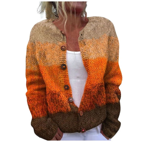 Aoiroe Christmas Sweatshirt,Holiday Cardigan Sweaters For Women,Cardigan Sweaters For Women,Fall Sweaters,Fall Jackets,Women Fall Clothes,Womens Button Down Sweater,Orange,L