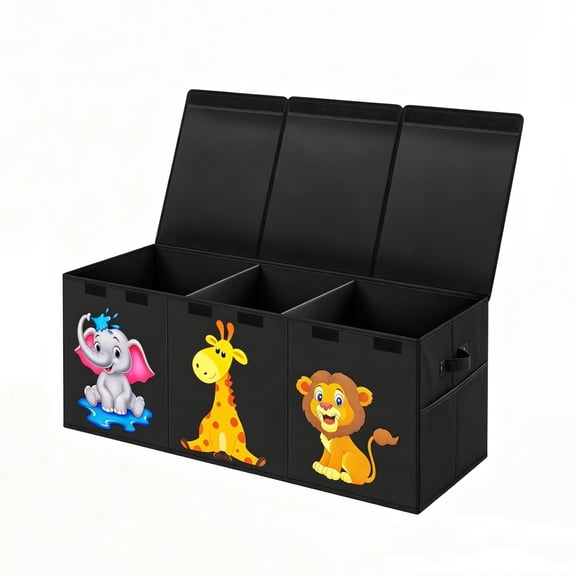 Extra Large Toy Box, Collapsible Storage Organizer with Lids, Cute Animals Toybox for Boys Girls, 40"x14"x16" Kids Toy Chest Sturdy Storage Boxes for Living Room Bedroom Playroom Nursery