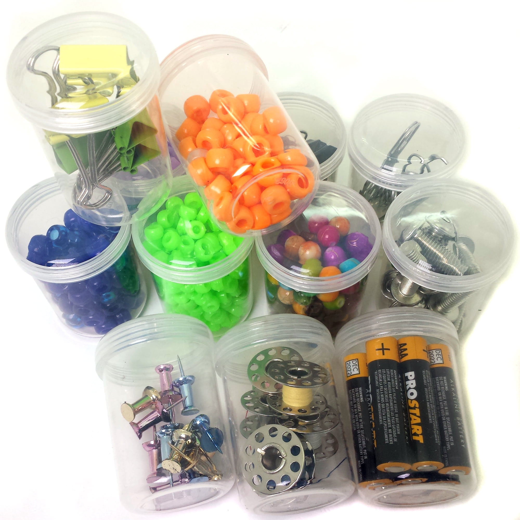 12 Plastic Containers with Rounded Screw-Top Lids - Crafting Beading Sewing Jewelry Organizers