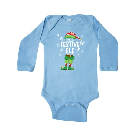 

Inktastic Fun Christmas I m the Festive Elf with Shoes and Hat Gift Baby Boy or Baby Girl Long Sleeve Bodysuit