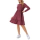 thumbnail image 4 of Vestido casual babydoll para mujer Inspire Chic con bolsillos, de manga larga, cuello redondo, con volantes y fluido, color rojo vino, 4 of 5