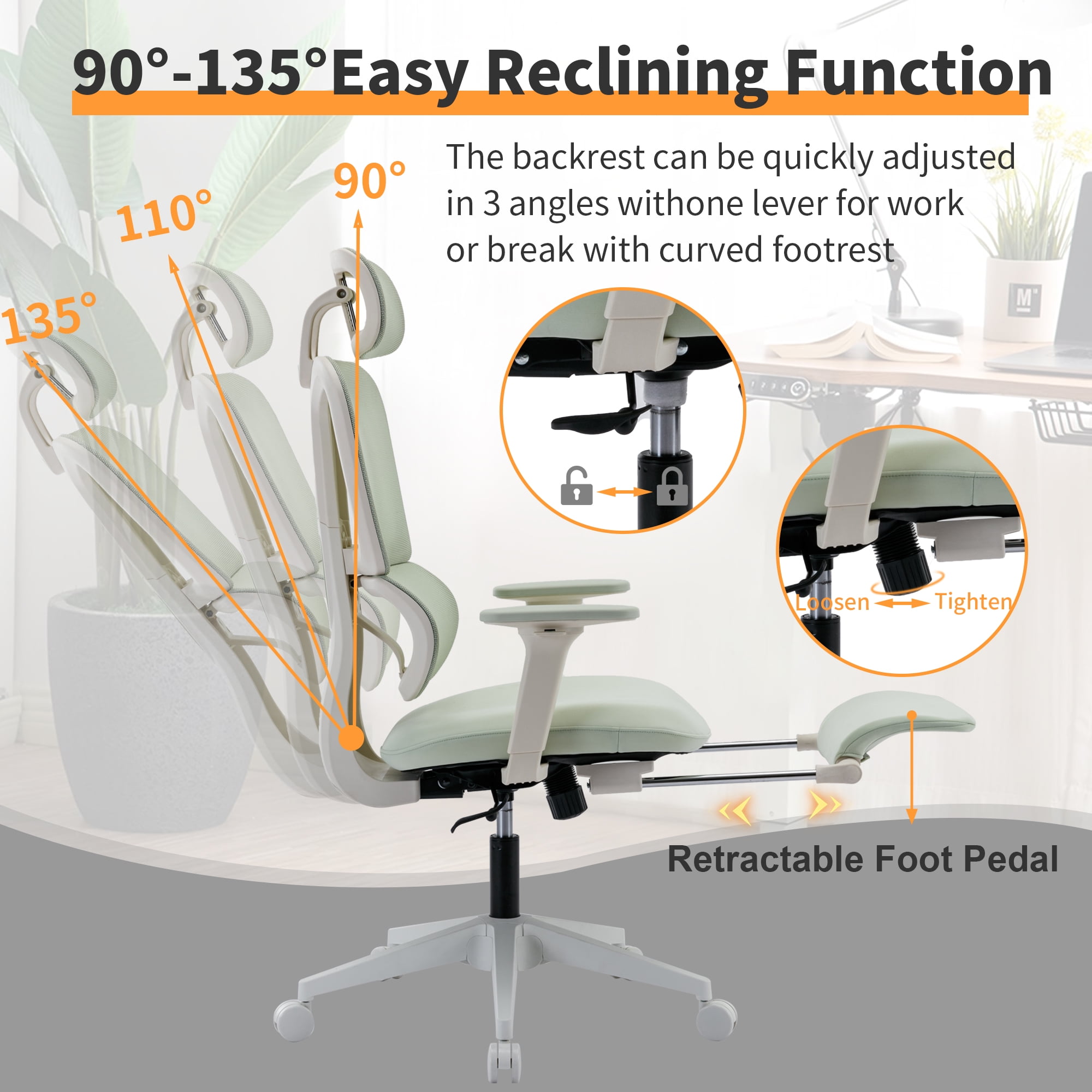 Ergonomic Mesh Office Chair with 2D Adjustable Armrest - Mint Green 