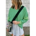 thumbnail image 1 of FOLUNSI Elegant V-Neck Green Stripe Knit Top - Versatile Casual Style, 1 of 8
