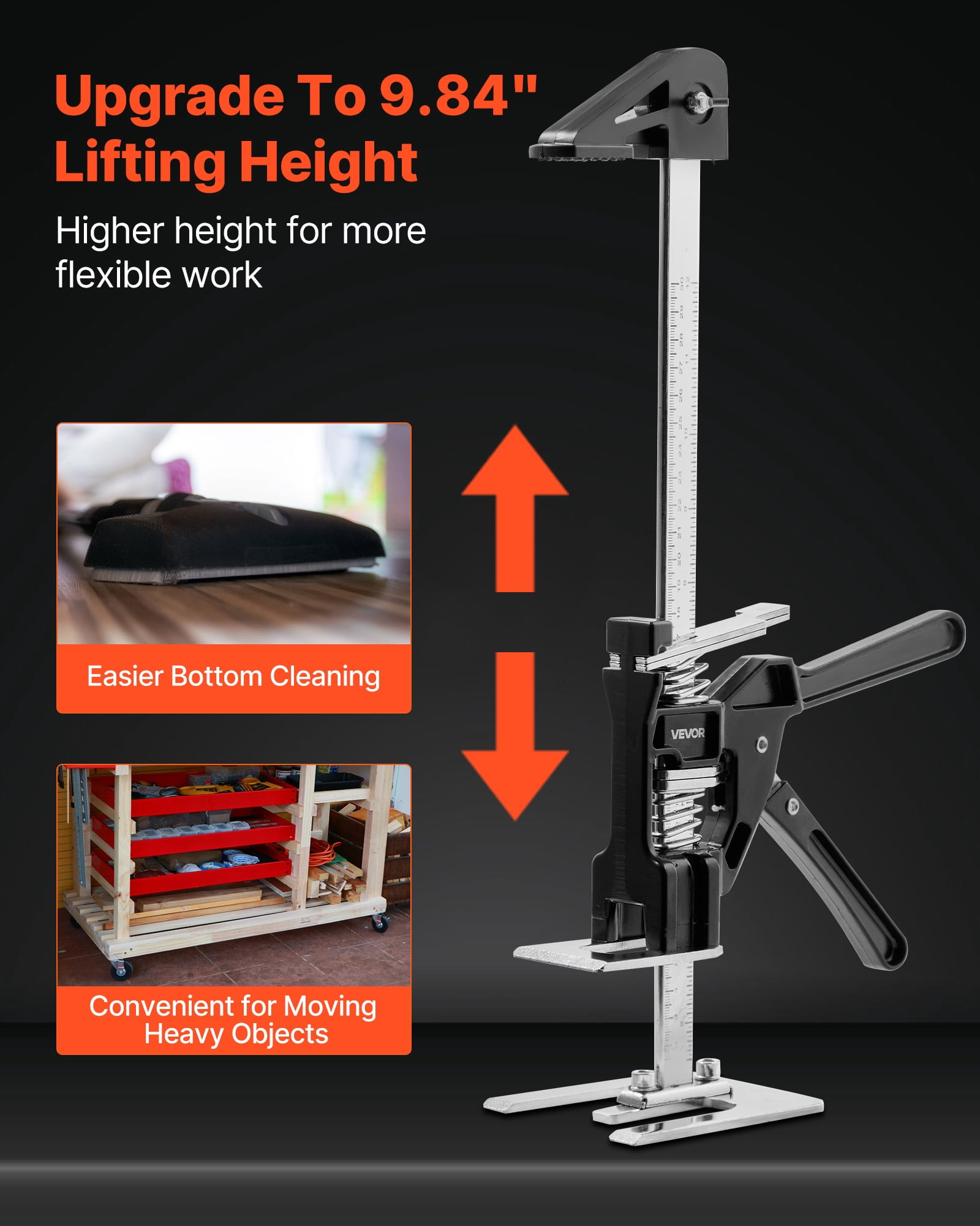 VEVOR Labor Saving Arm Jack, 2 PCS 330 lbs Bearing Capacity, Lifting up to 9.8", Metal Hand Lifting Jack Tool with Magnetic Level, Adjustable Height, for Door, Window, Furniture, Woodworking, Black