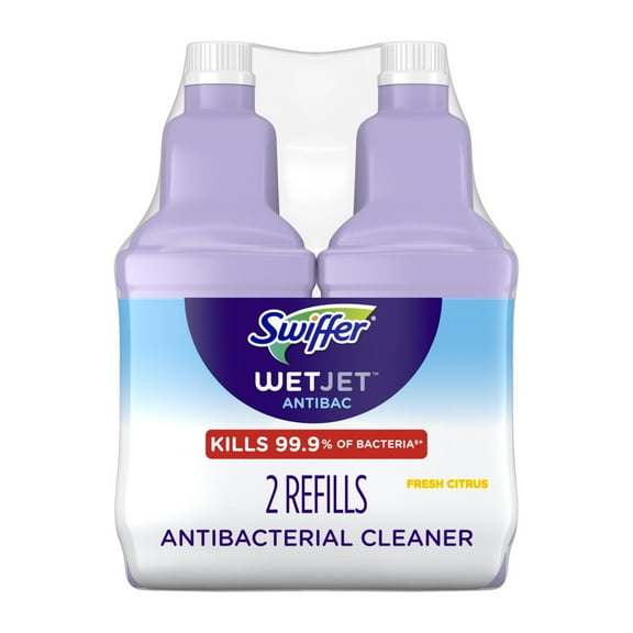 Swiffer Wet Jet Mop Refill Solution, Wood, Laminate, Tile, Floor Cleaner, Antibacterial, 42.2 fl oz, 2 Pack