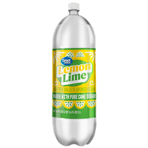 Great Value Lemon Lime Soda Pop, 2 Liters, 6-Pack