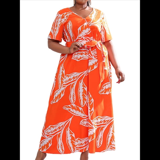 Vestido de Verano Holgado Informal de Corta con Corte A y Corte en A para Mujer, Talla Grande Naranja XL