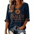 thumbnail image 2 of Sweatshirt for Women V Neck 3/4 Sleeve Pullover Vintage Witch Broom Graphic Printed Top Relaxed Fit Casual Fall Halloween Festival Tops Blue L, 2 of 5