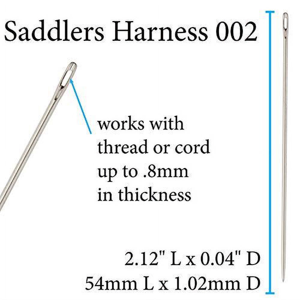 John James Saddlers Harness Needles, Size 002, 54mm in Length and 1.02mm in Diameter, Pack of 25, Large, Rounded Point, Use for All Hand Stitched