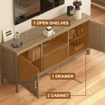 thumbnail image 6 of Homhougo 59 Inch Farmhouse Tv Stand, Wooden Media Console with 2 Door Cabinets, a Drawer, an Open Drawer, Rustic Entertainment Center with 6 Supporting Legs for Living Room, Bedroom, Walnut, 6 of 7