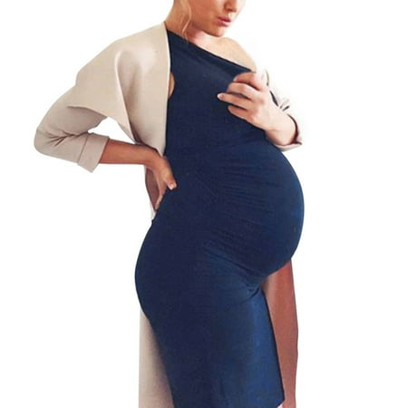 

asdoklhq Maternity Dress Fashion Womens Pregnants Round Neck Sleeveless Nursing Maternity Solid Vest Dress