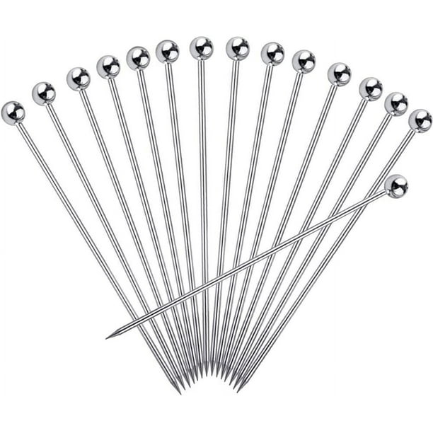 25 púas de cóctel para bebidas, palillos de cóctel de acero inoxidable, brochetas de cóctel reutilizables, púas de guarnición, brochetas Bloody Mary, púas de metal para martini para aceitunas,