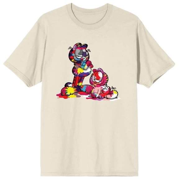 Garfield Nermal & Garfield Messy Paint Crew Neck Short Sleeve Natural Men's T-shirt-Medium