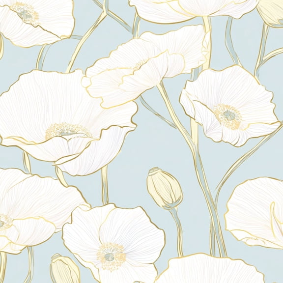 Peel and Stick Wallpaper Flower Seamless Elegant Gold Spring Decor Soft Blue Wall Mural 17.7in x 9.8ft Self Adhesive Removable Wall Paper Renter Friendly Wallpaper for Nursery Bedroom Cabinets