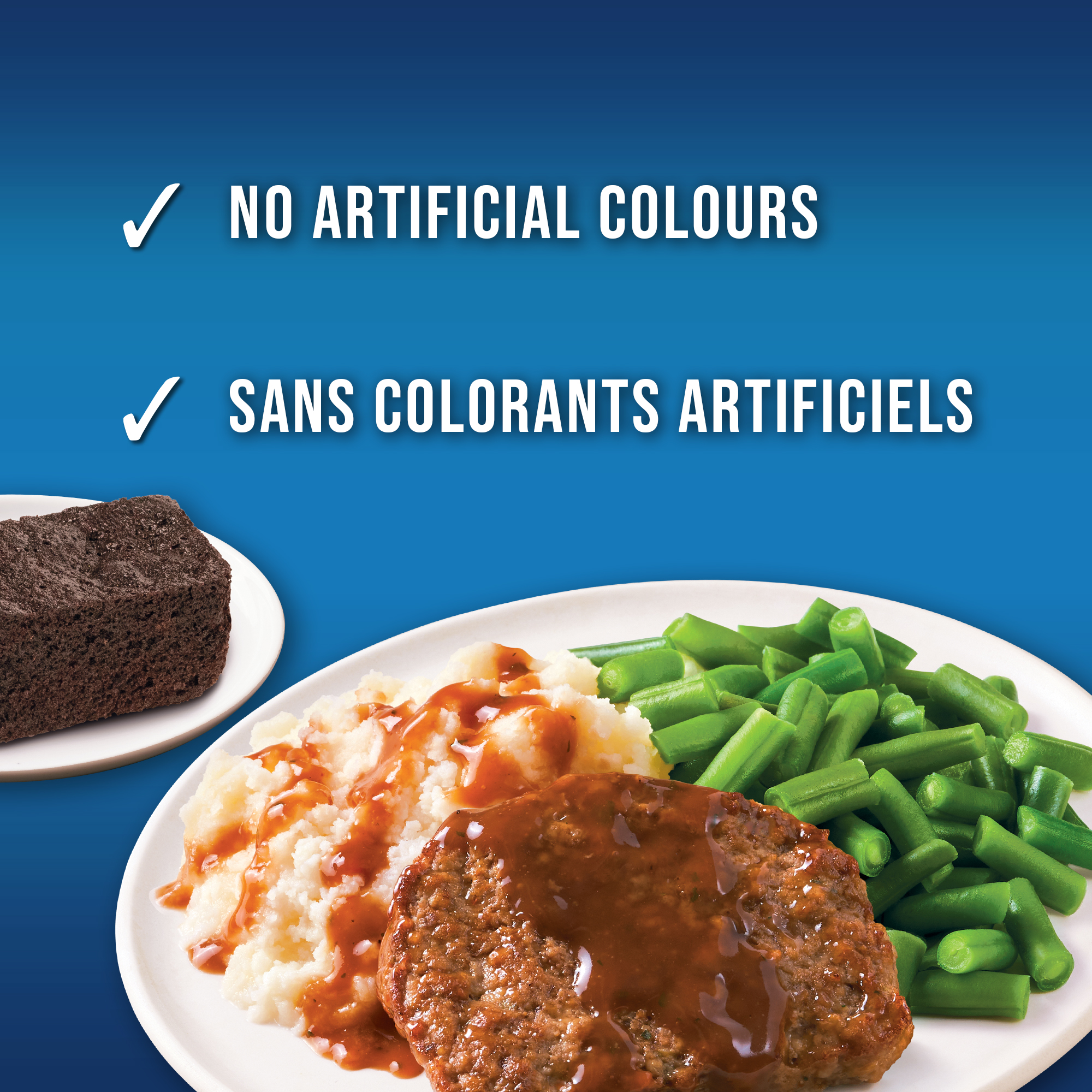 Swanson Meat Loaf: frozen meal, with mashed potatoes, green beans, and a brownie, 320g