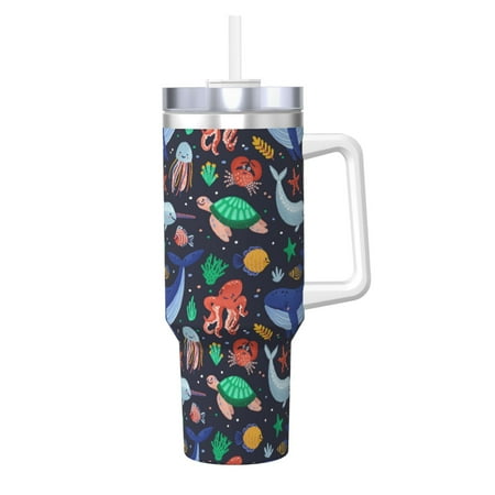 

Zeuib The Underwater World Printed Insulated Stainless Steel Hot/Cold Coffee Cup 40oz Ice Bully With Handle Tumbler with Straw and Handle Insulated Water Bottle Travel Mug Cup