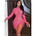 thumbnail image 2 of Kricesseen Luxury Rhinestones & Pearls Feather Mini Dress New Spring Women Sheer Mesh Sequins Short Party Dress Birthday OutfitsXXL Gao Jinjia LED, 2 of 2