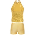 thumbnail image 2 of YEAHDOR Kids Girls Gymnastic Dance Outfit Halter Allover Sequins Tops with Gymnastics Workout Shorts Yellow 12, 2 of 7