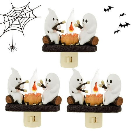 

Ghost Campfire Flickering Night Light Ghosts Campfire Flicker Flame Halloween Nightlight LED Fake Campfire Night Lights Plug into Wall Funny Halloween Decor Nightlight Indoor Decorations (3pcs)