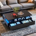 thumbnail image 2 of DEXTRUS Black Gloss LED Coffee Table with 4 Sliding Storage Drawer, Center Table with Adjustable Light, for Living Room, 2 of 9
