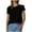 Black, variant on fatyb Summer Womens Tops Ruffle Short Sleeve Casual Blouses Crew Neck Solid Color Loose Shirts for Women