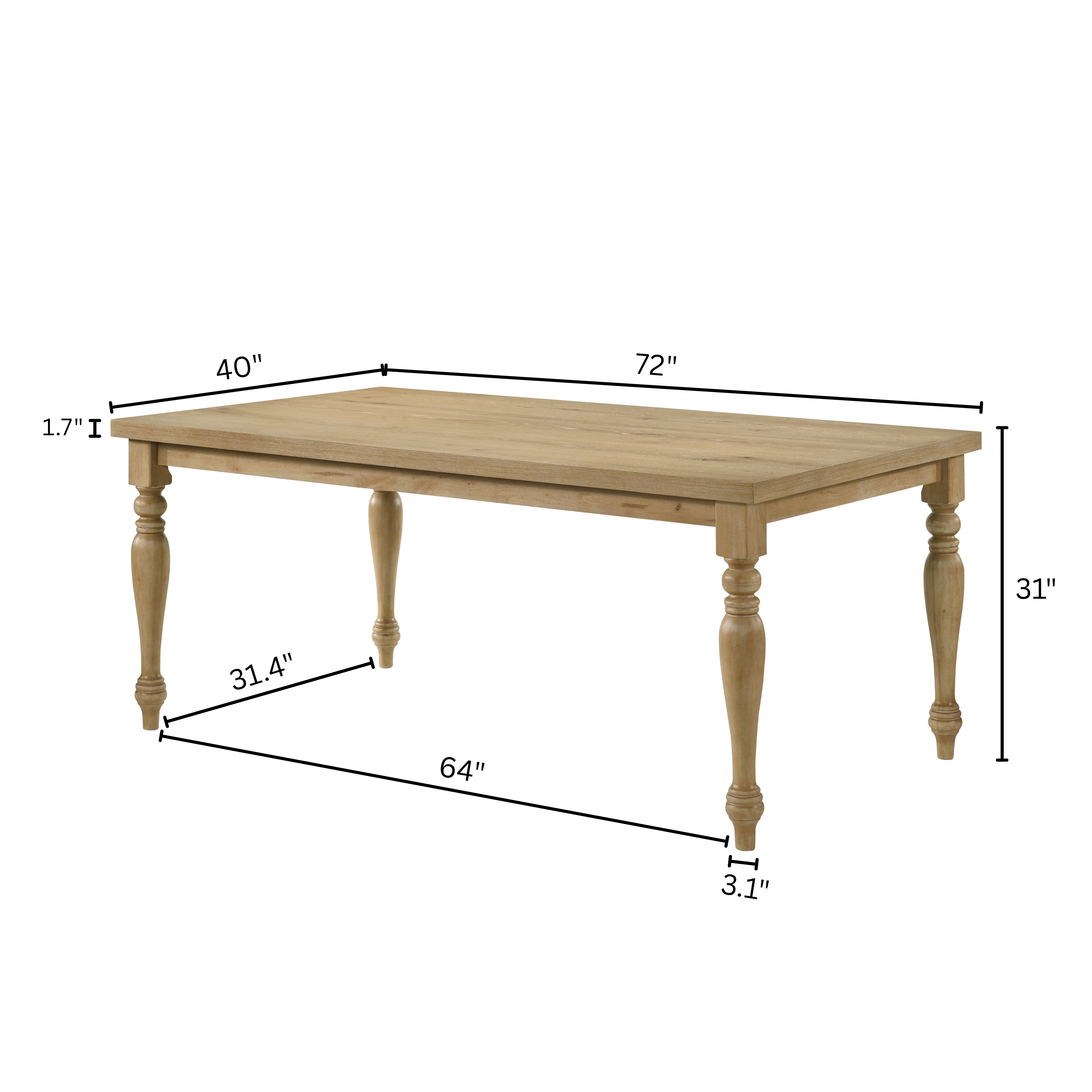 Roundhill Furniture Verta Solid Wood Leg Dining Table with Oak Veneer Top and Turned Legs