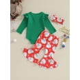 thumbnail image 5 of Baby Girls Christmas Outfit, 3 6 12 18M Long Sleeve Romper with Santa Print Flare Pants and Headband Clothing Set, 5 of 10