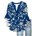 thumbnail image 2 of Simua Womens Tops 3/4 Ruffled Sleeve V-neck Button Casual Floral Print Loose New Shirt, 2 of 5